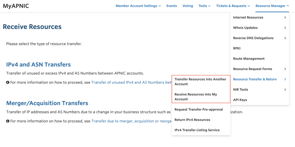 Transfer of unused IPv4 and/or AS numbers between APNIC accounts – APNIC